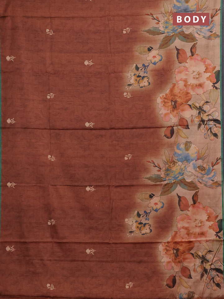 Brown & Green Printed Silk - Floral Prints