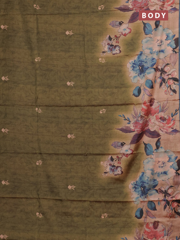 Green & Peacock Blue Printed Silk - Floral Prints