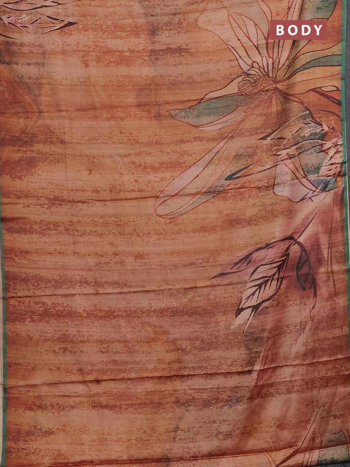 Peach & Green Printed Silk - Floral Prints