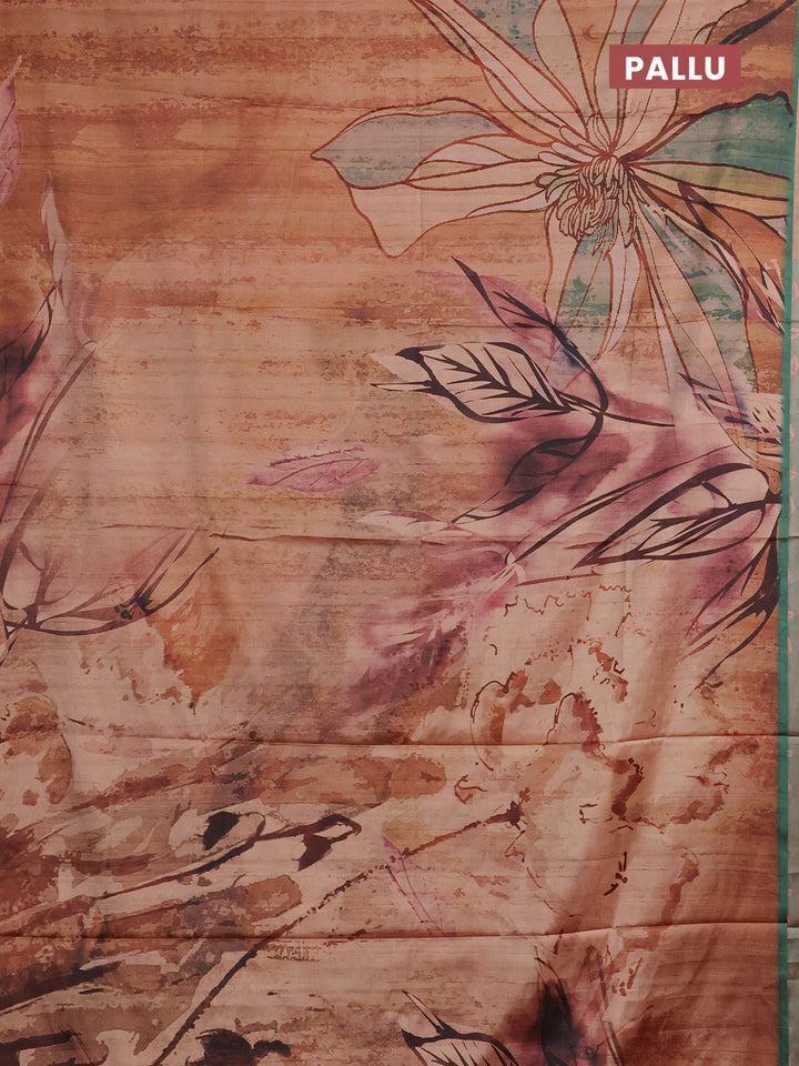 Peach & Green Printed Silk - Floral Prints