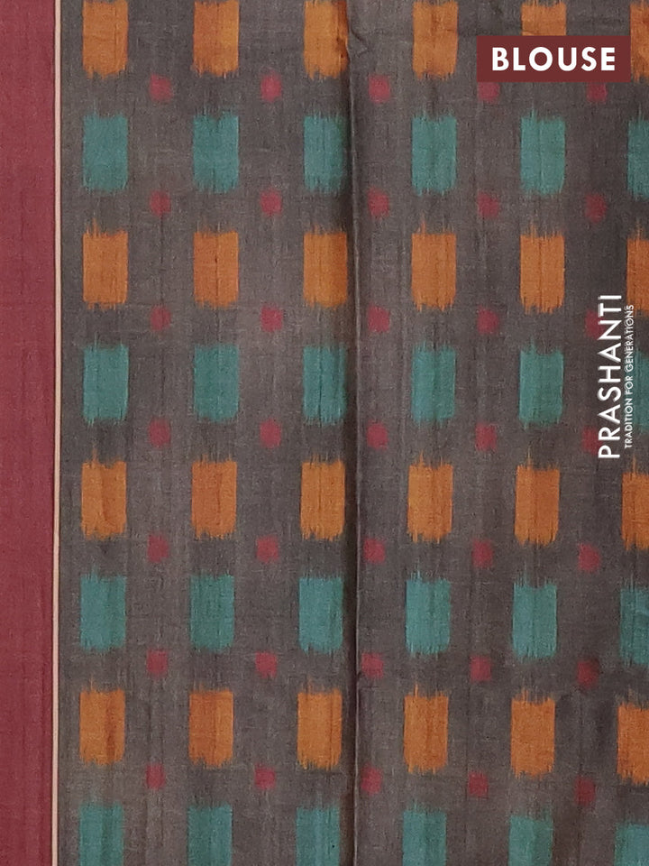 Grey & Maroon Printed Silk - Ikat Prints