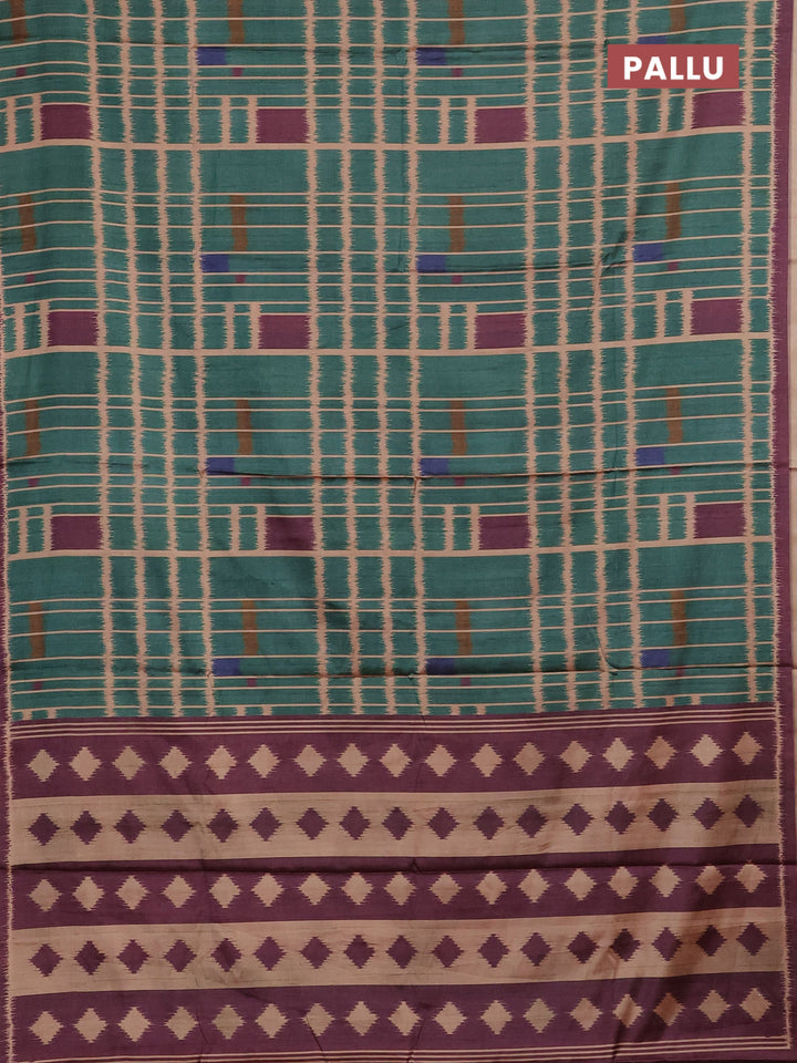 Green & Magenta Pink Printed Silk - Ikat Prints