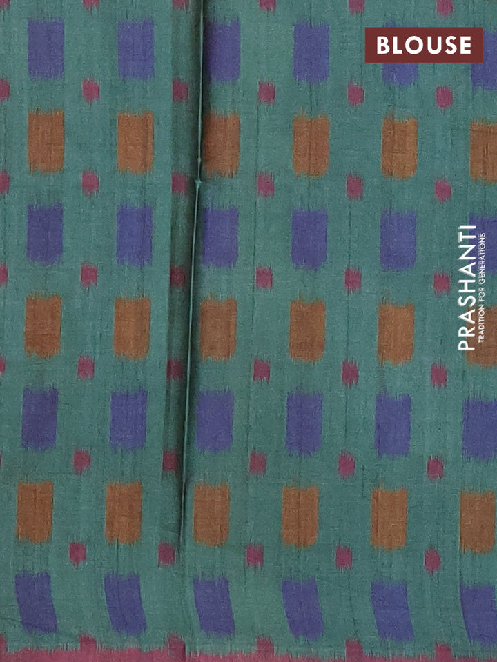 Green & Magenta Pink Printed Silk - Ikat Prints