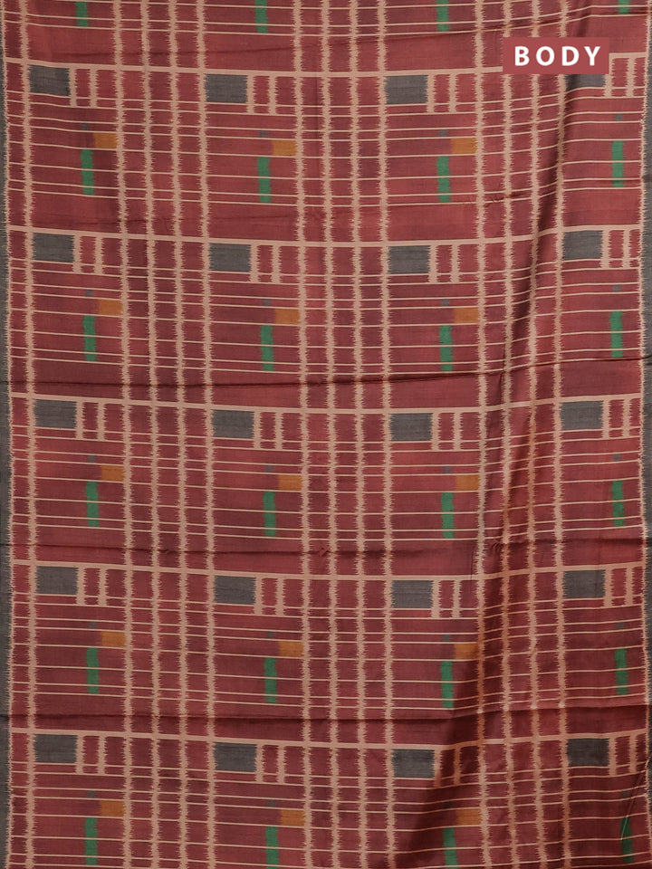Maroon & Grey Printed Silk - Ikat Prints