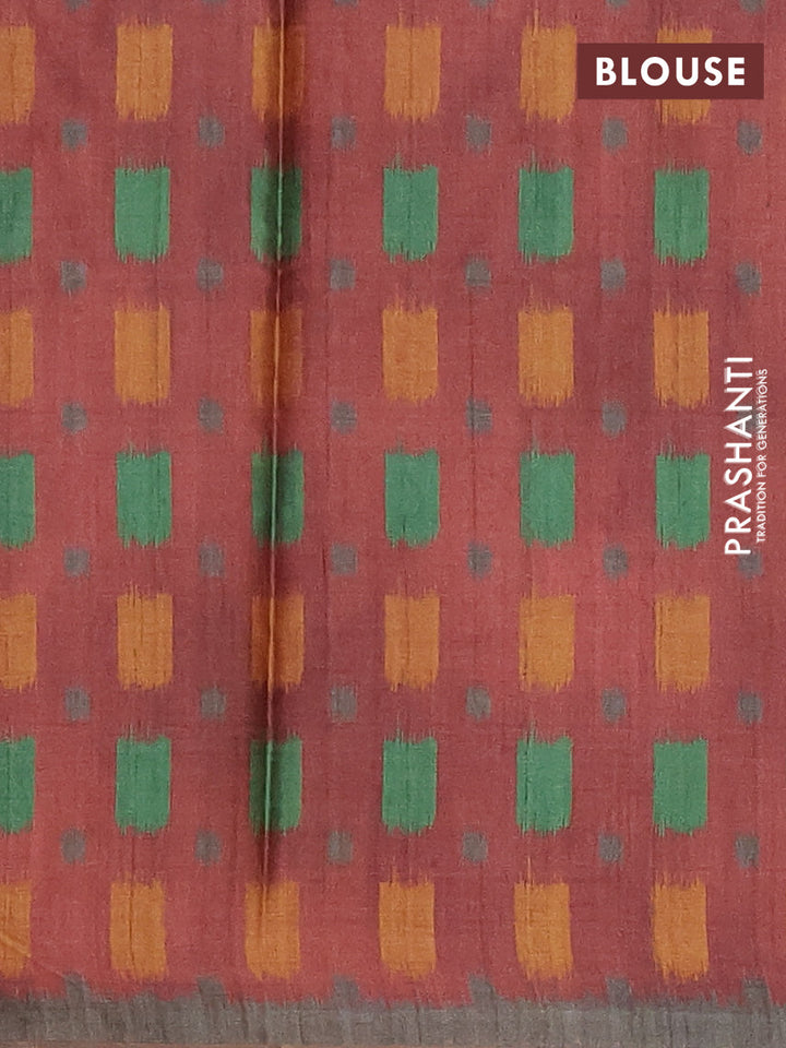 Maroon & Grey Printed Silk - Ikat Prints
