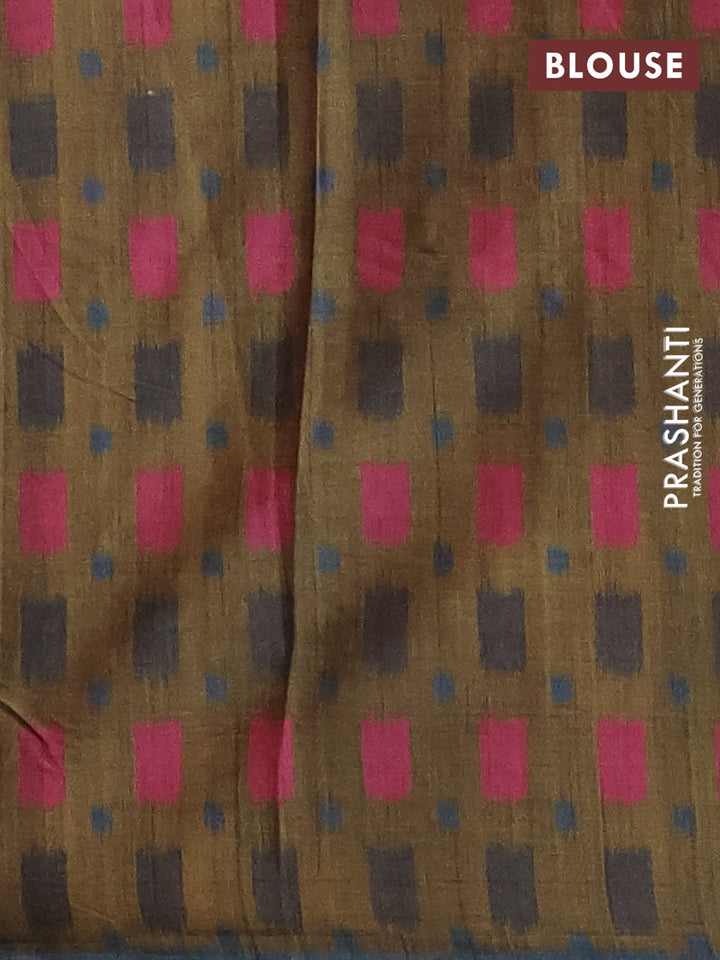 Sap Green & Grey Printed Silk - Ikat Prints