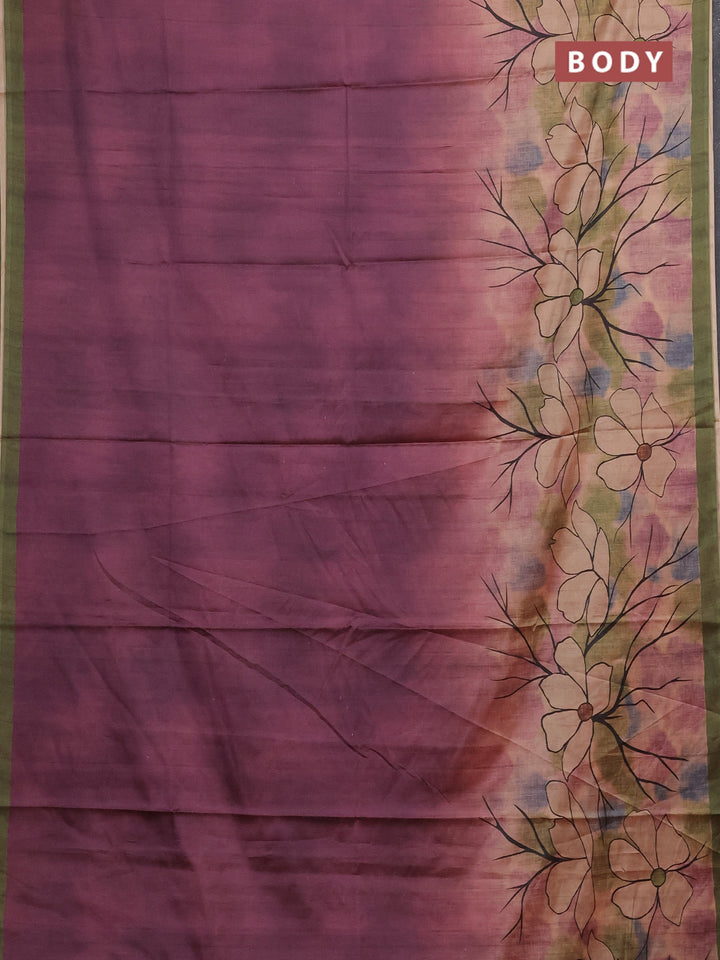 Wine & Green Printed Silk - Floral Prints