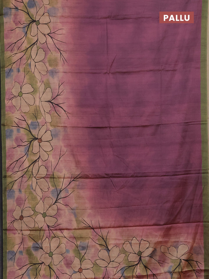 Wine & Green Printed Silk - Floral Prints