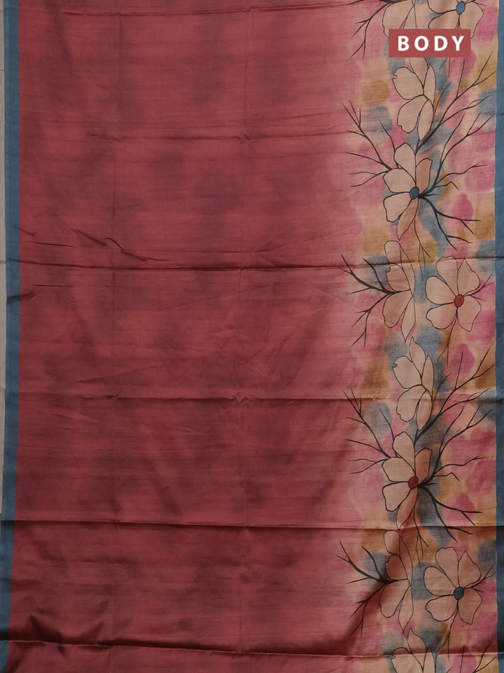 Maroon & Grey Printed Silk - Floral Prints