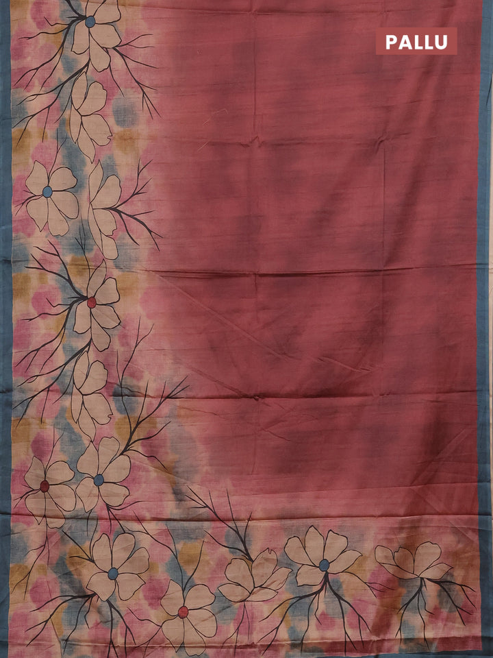 Maroon & Grey Printed Silk - Floral Prints