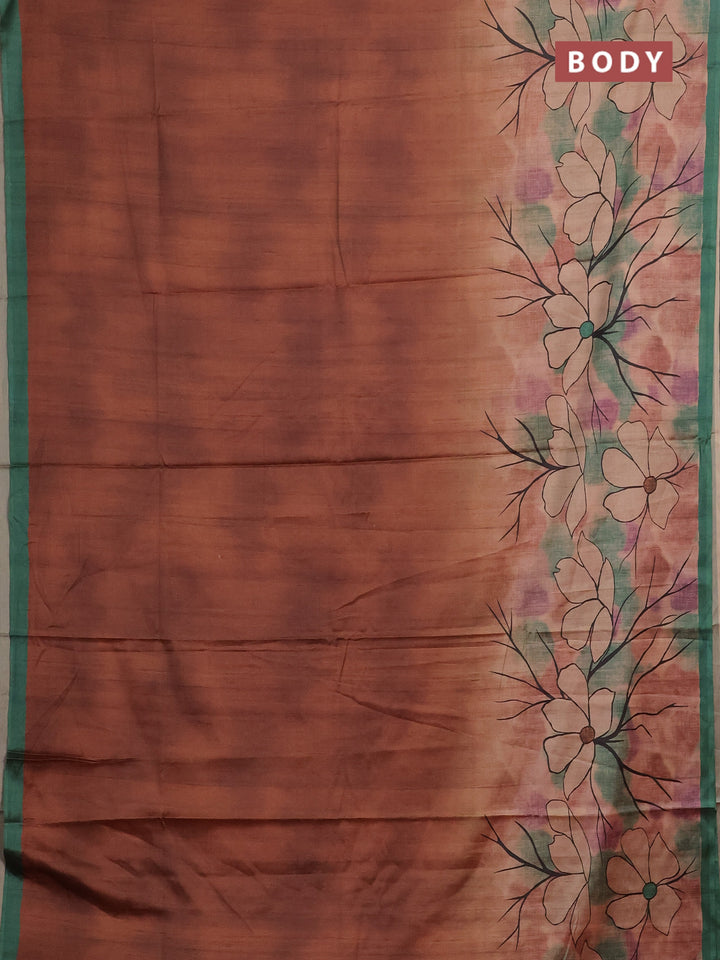 Rust & Green Printed Silk - Floral Prints