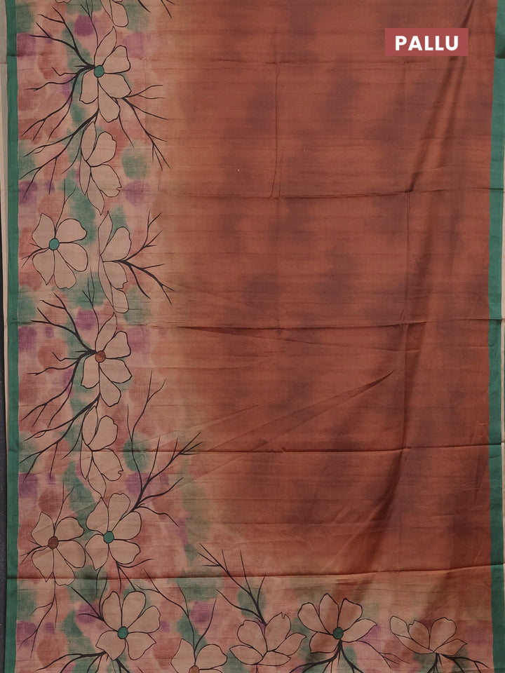 Rust & Green Printed Silk - Floral Prints