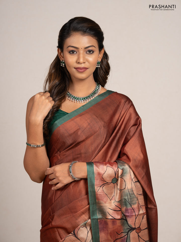 Mustard Yellow & Grey Printed Silk - Floral Prints
