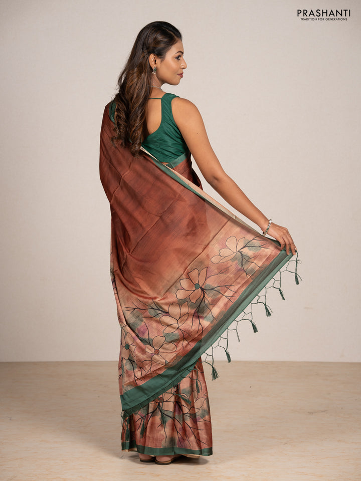 Mustard Yellow & Grey Printed Silk - Floral Prints