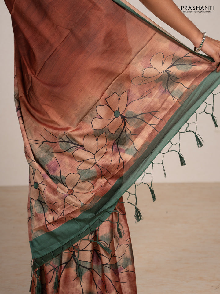 Mustard Yellow & Grey Printed Silk - Floral Prints