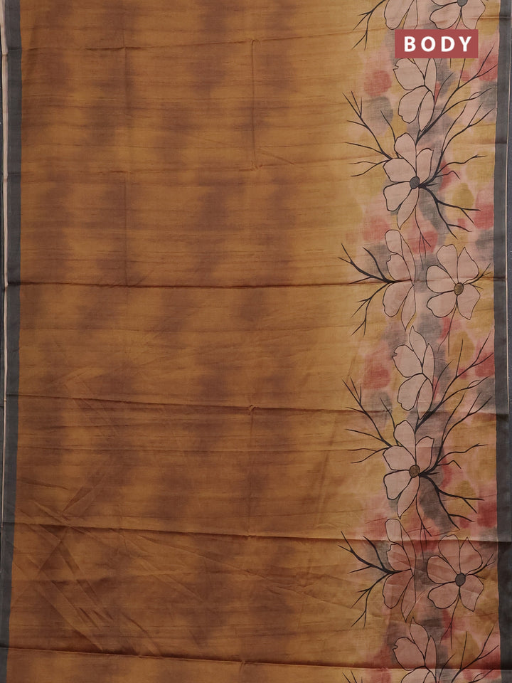 Mustard Yellow & Grey Printed Silk - Floral Prints
