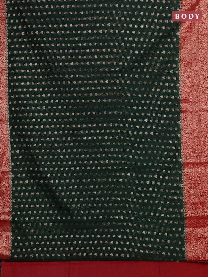 Bottle Green & Red Semi Chiniya Silk Saree