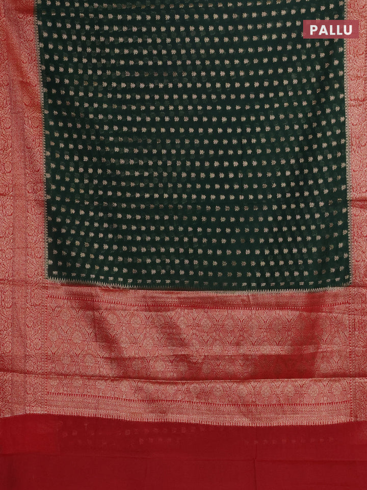 Bottle Green & Red Semi Chiniya Silk Saree