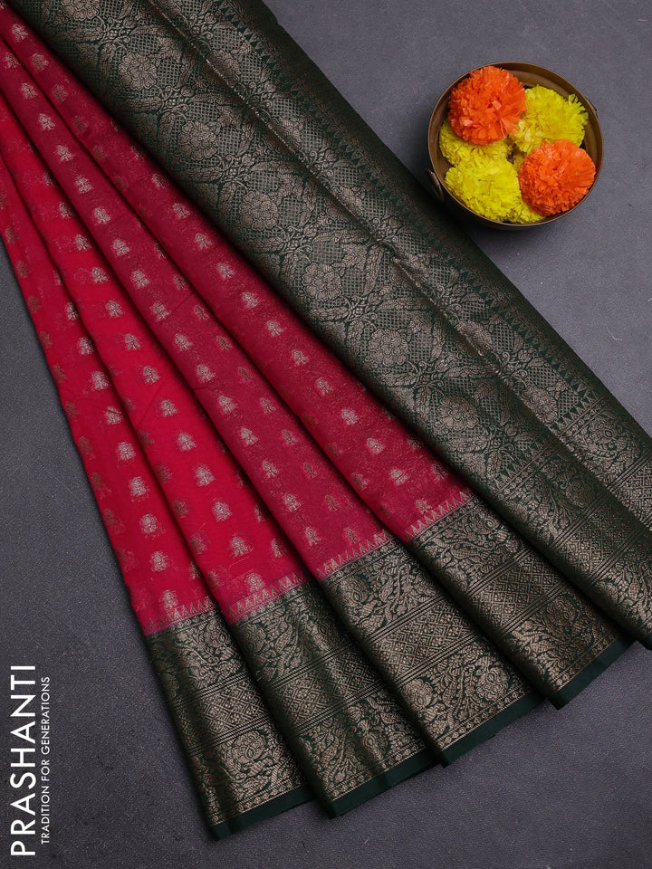 Pink & Bottle Green Semi Chiniya Silk Saree