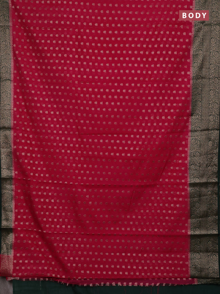 Pink & Bottle Green Semi Chiniya Silk Saree