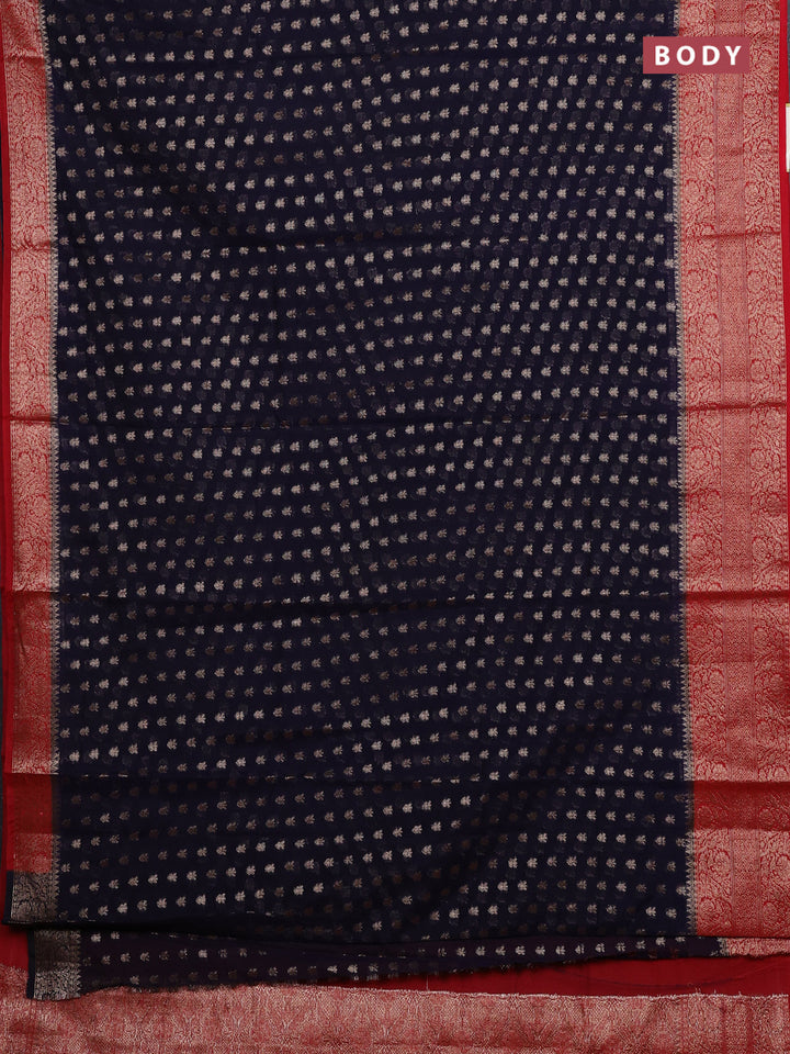 Navy Blue & Red Semi Chiniya Silk Saree