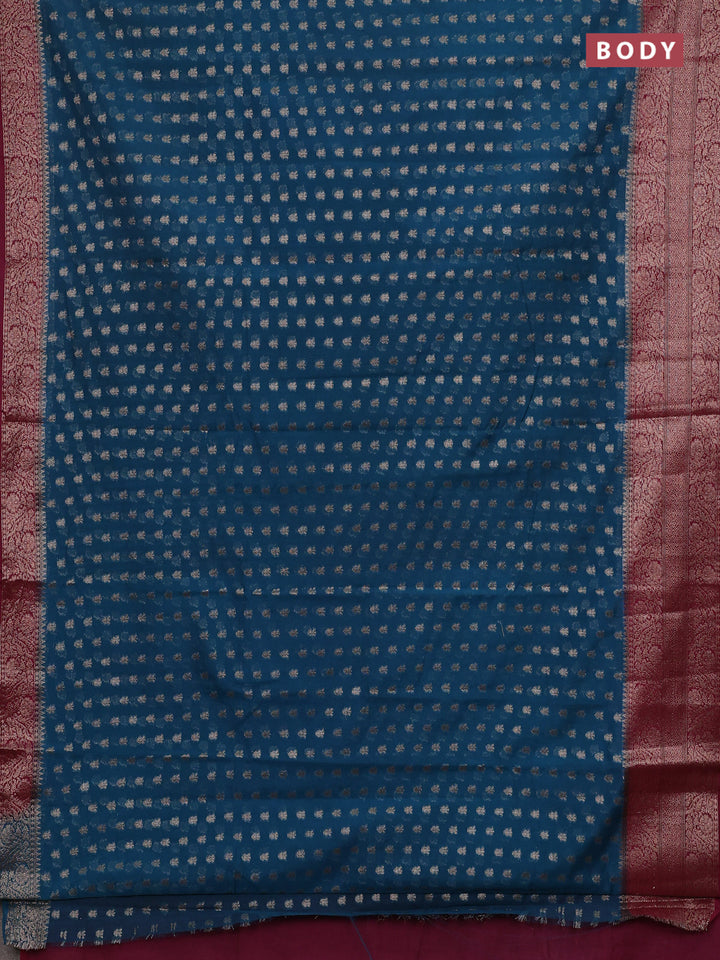 Peacock Blue & Wine Semi Chiniya Silk Saree