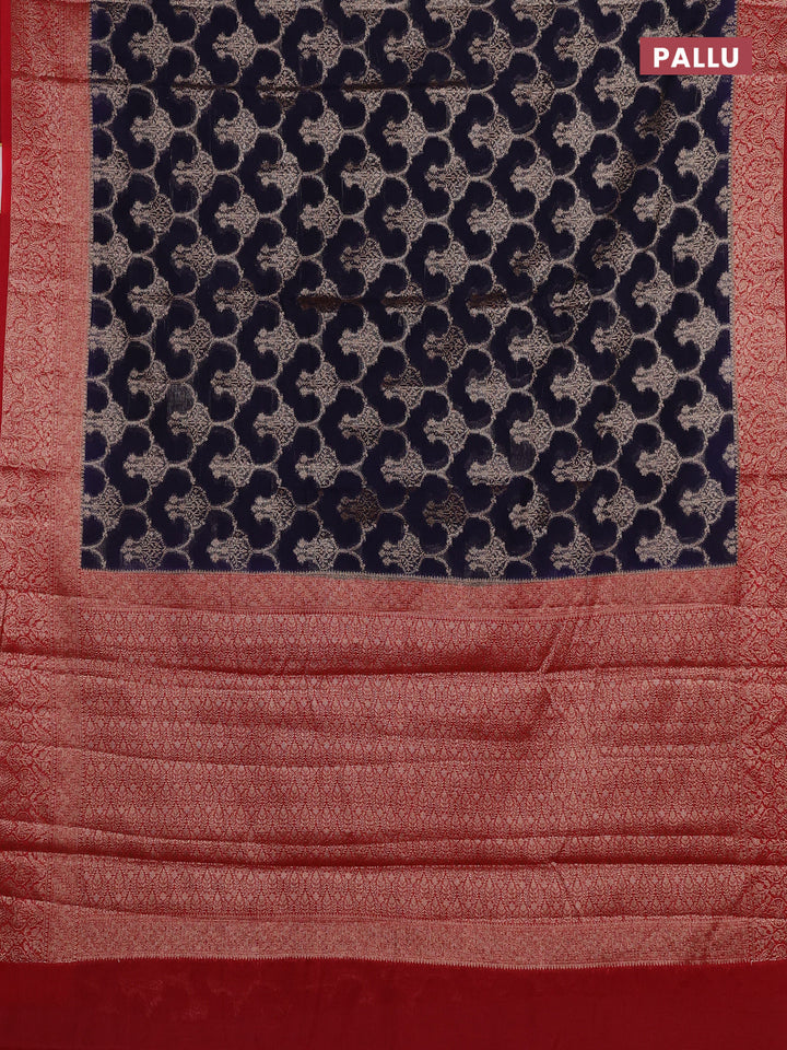 Navy Blue & Red Semi Chiniya Silk Saree