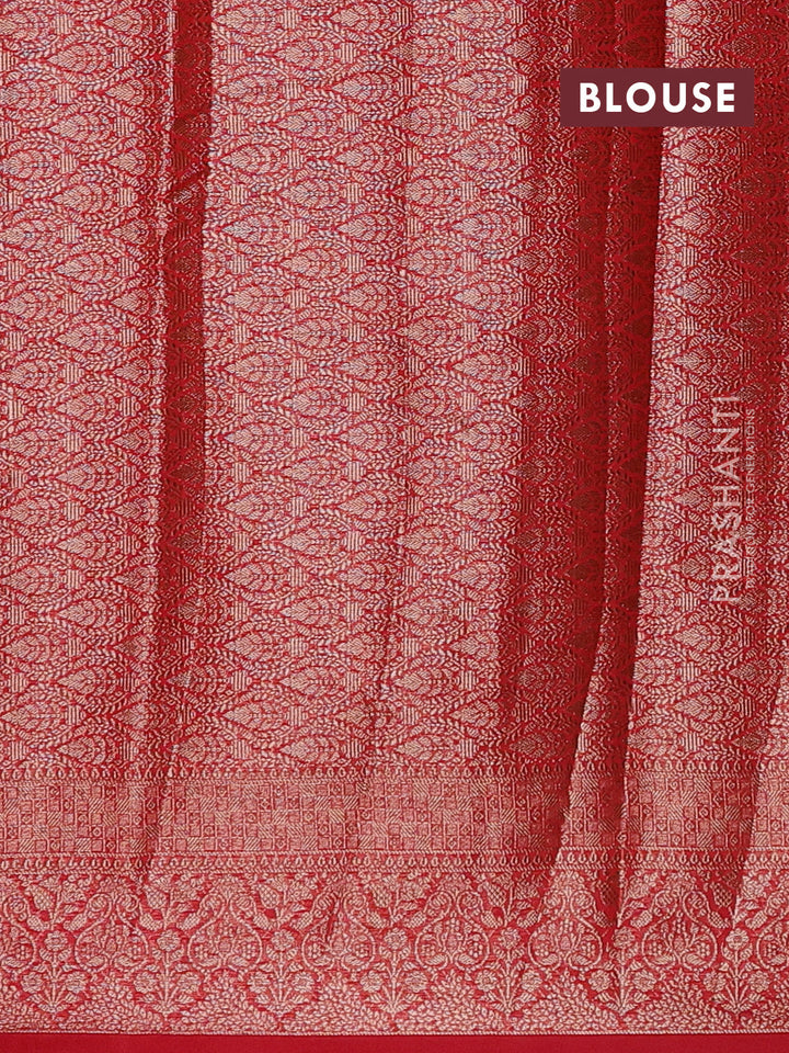 Navy Blue & Red Semi Chiniya Silk Saree