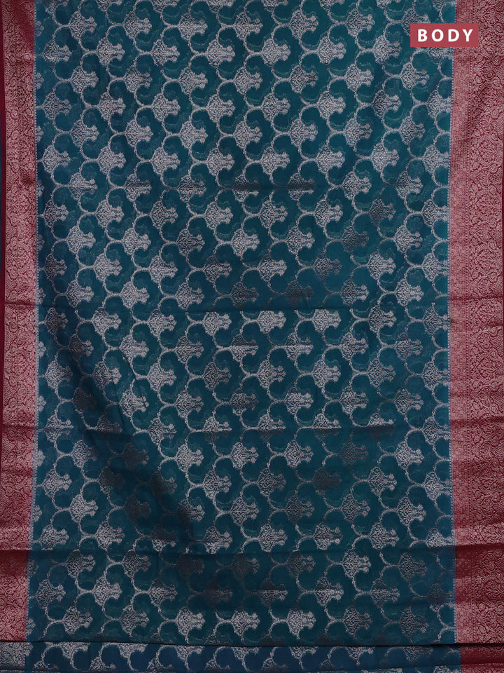 Peacock Blue & Wine Semi Chiniya Silk Saree