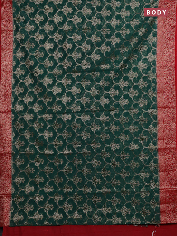 Bottle Green & Red Semi Chiniya Silk Saree