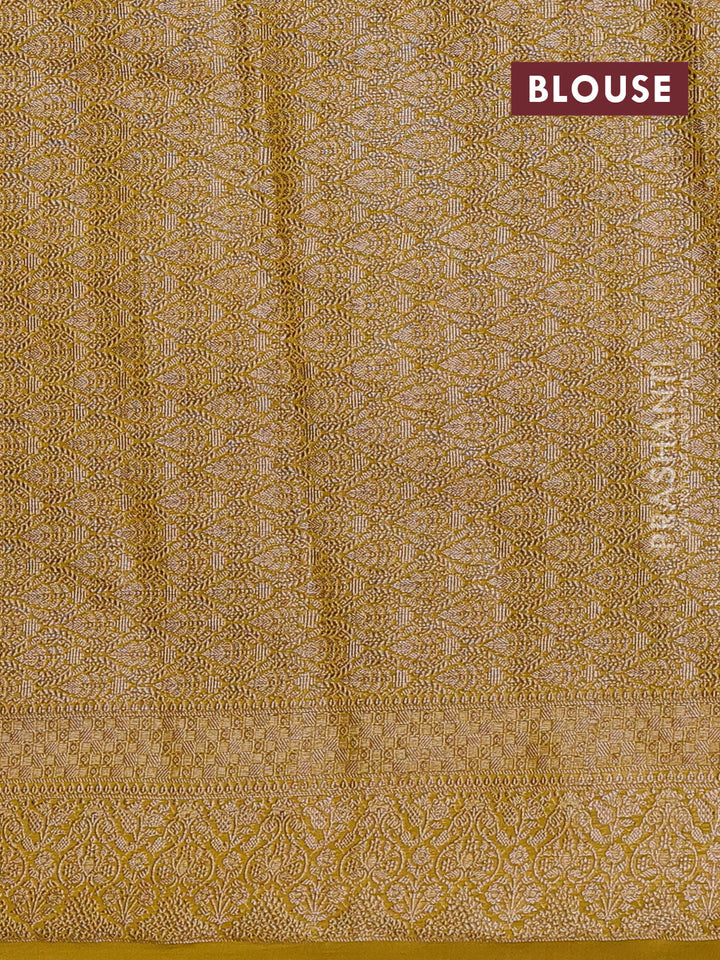 Coffee Brown & Mustard Green Semi Chiniya Silk Saree