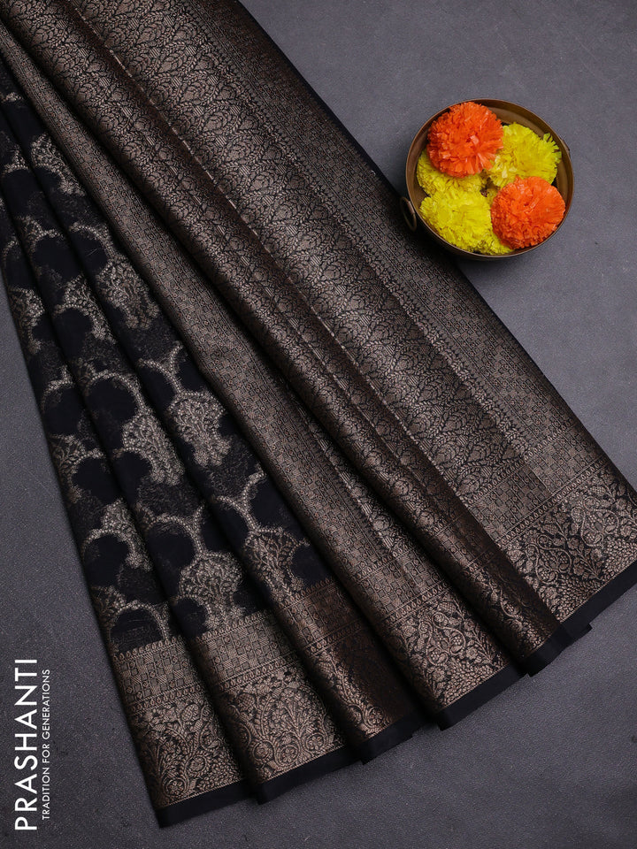 Black Semi Chiniya Silk Saree
