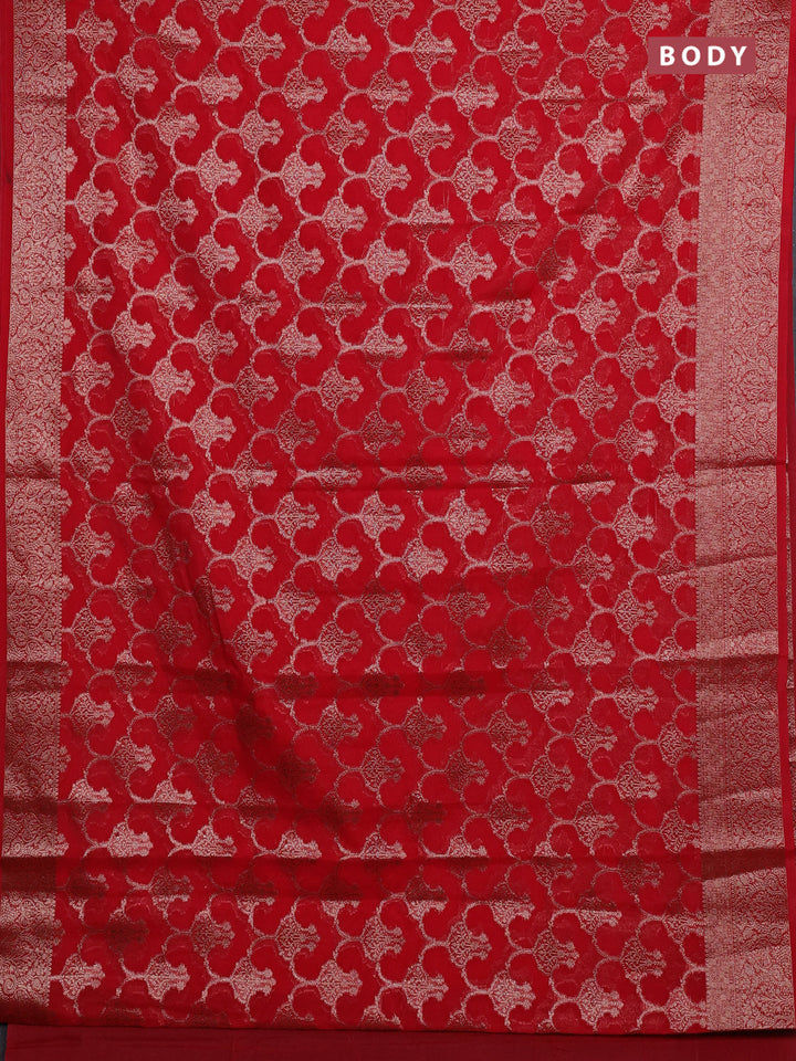 Red Semi Chiniya Silk Saree