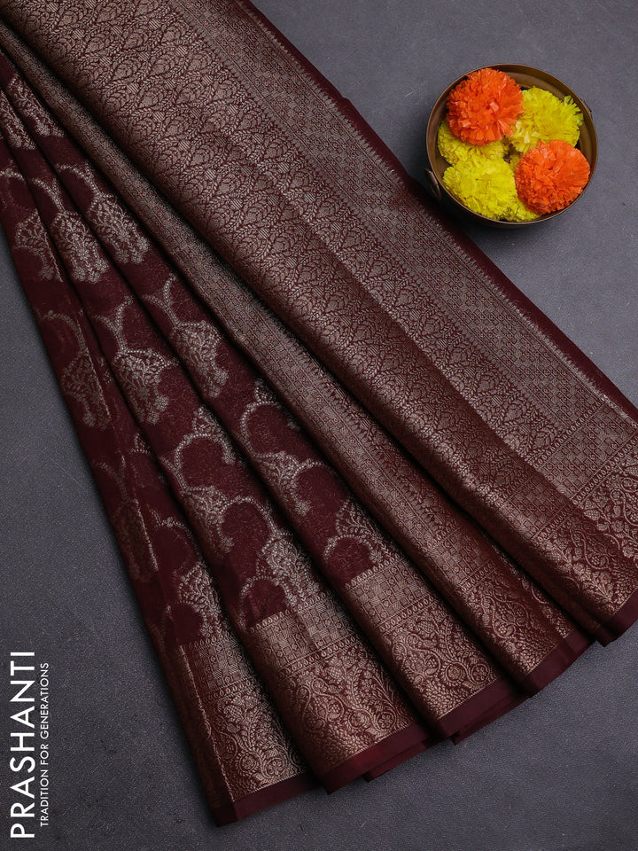 Maroon Semi Chiniya Silk Saree