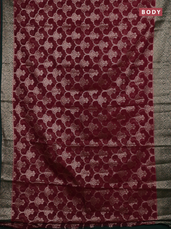 Wine & Bottle Green Semi Chiniya Silk Saree