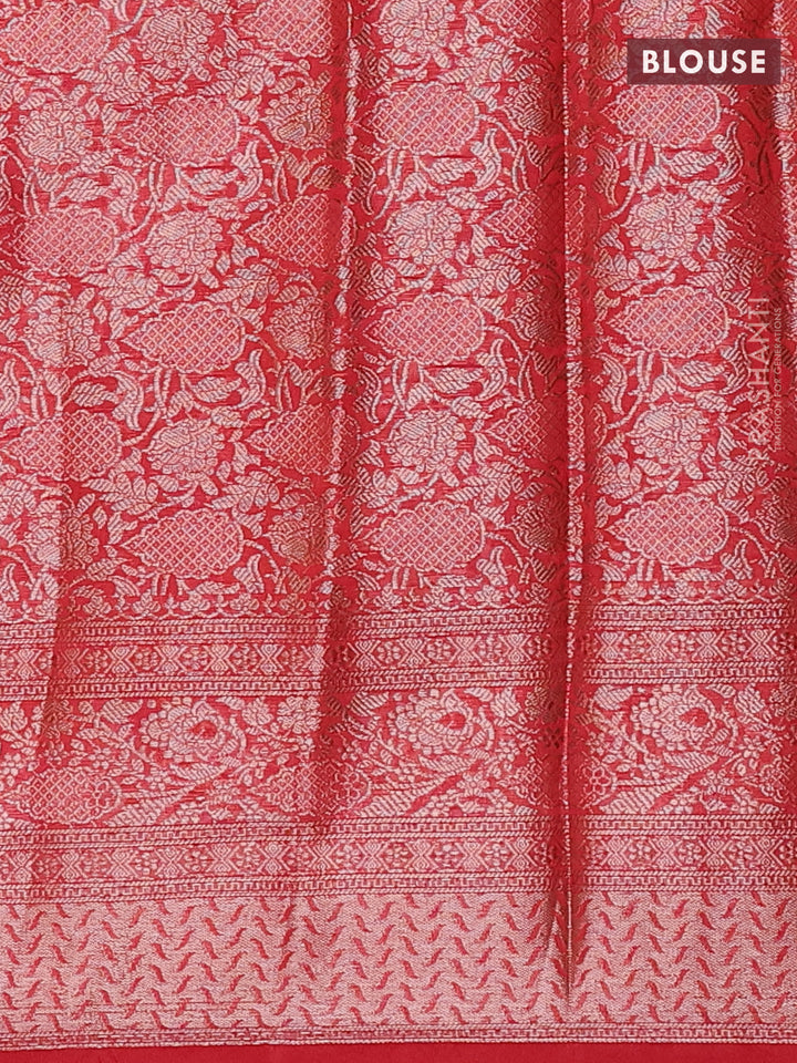 Navy Blue & Red Semi Chiniya Silk Saree