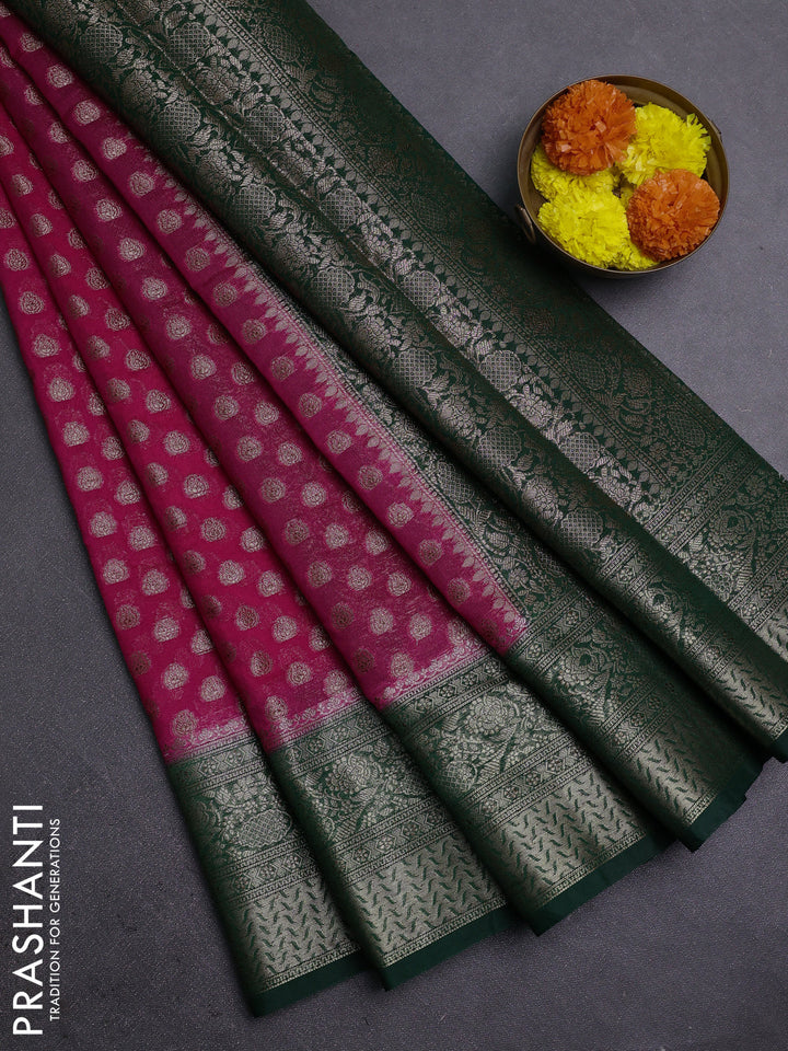 Pink & Green Semi Chiniya Silk Saree