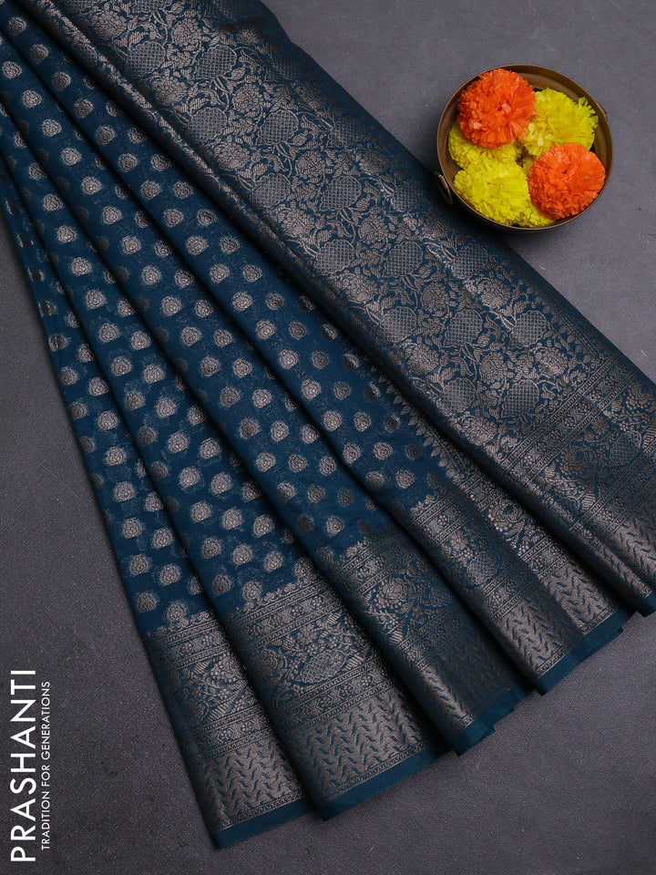 Peacock Green Semi Chiniya Silk Saree