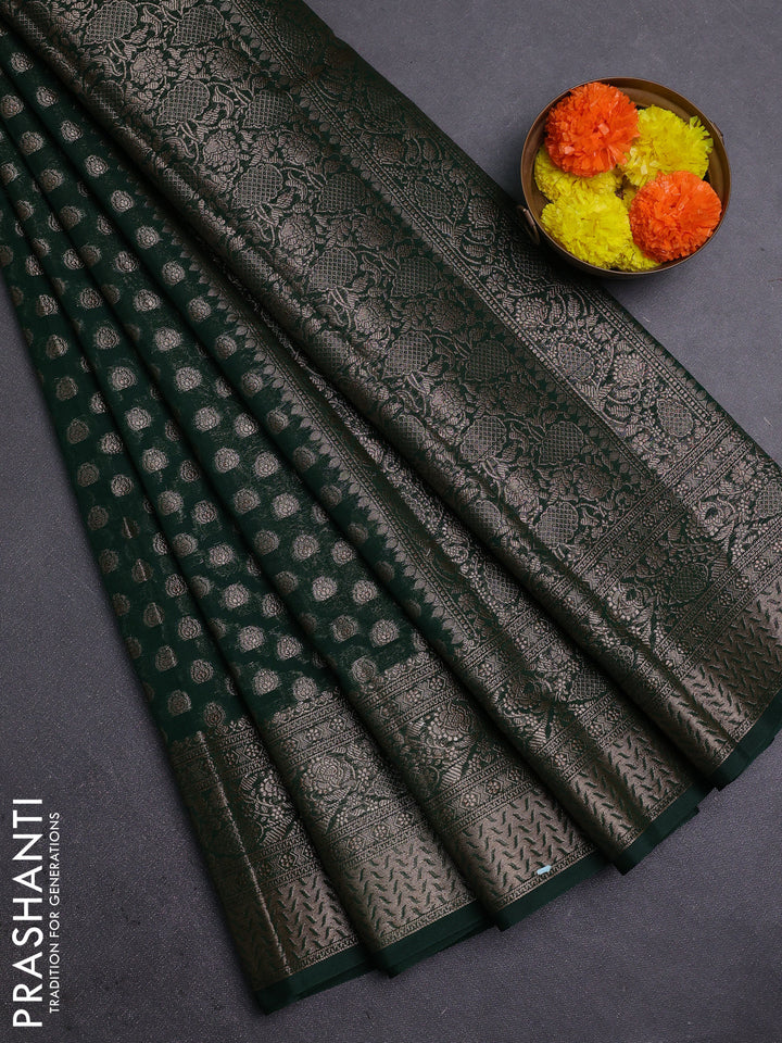 Bottle Green Semi Chiniya Silk Saree