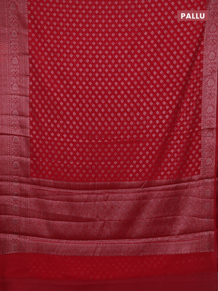 Red Semi Chiniya Silk Saree