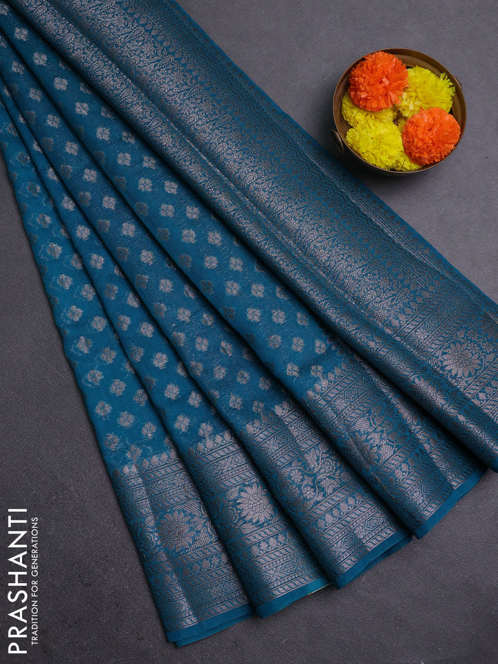 Peacock Blue Semi Chiniya Silk Saree