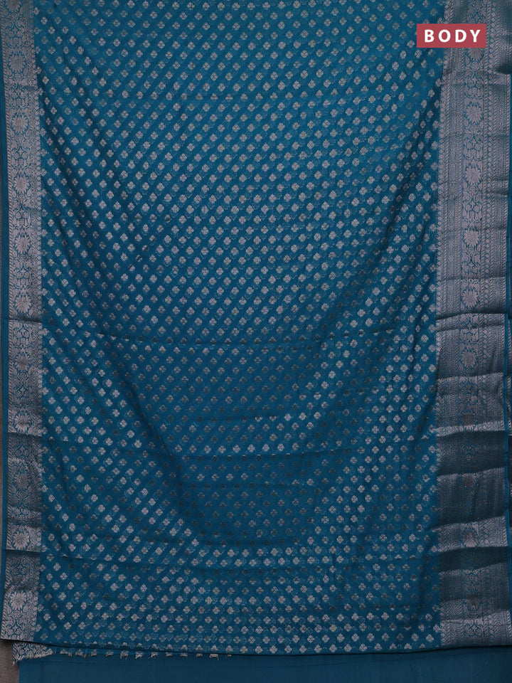 Peacock Blue Semi Chiniya Silk Saree