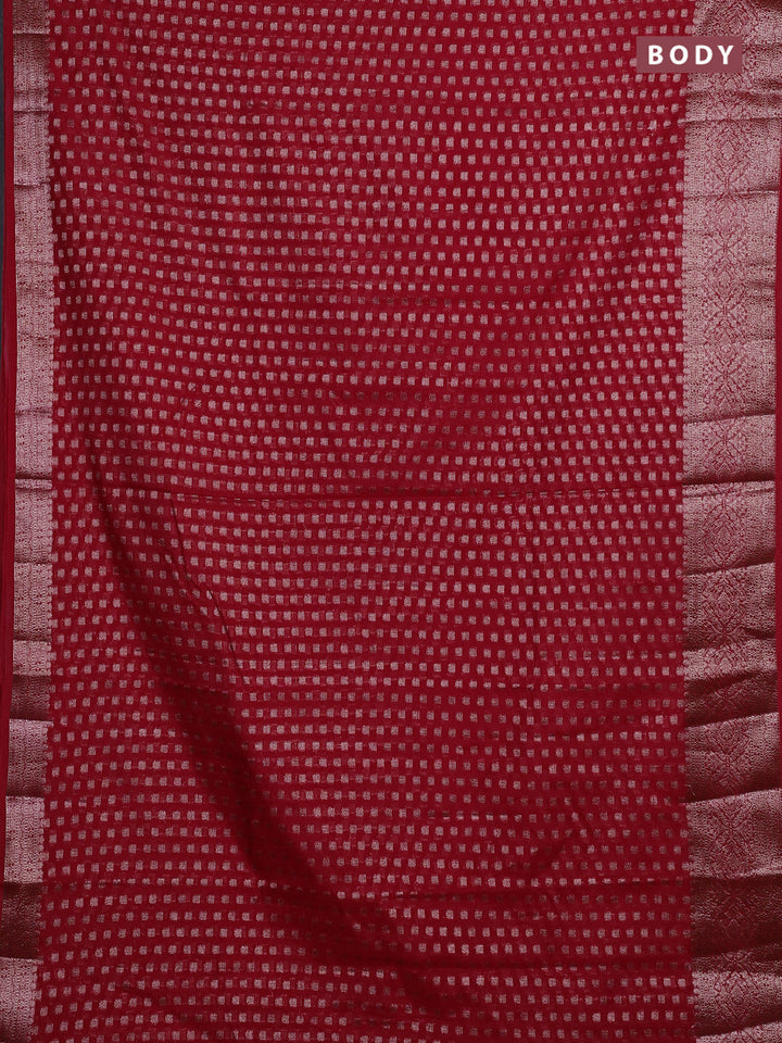 Red Semi Chiniya Silk Saree