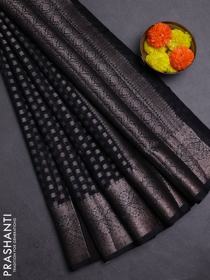 Black Semi Chiniya Silk Saree