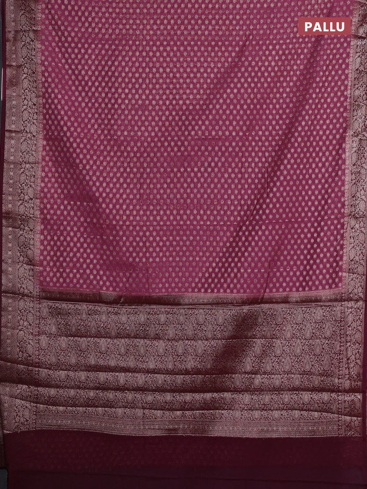 Mauve Pink & Wine Semi Chiniya Silk Saree