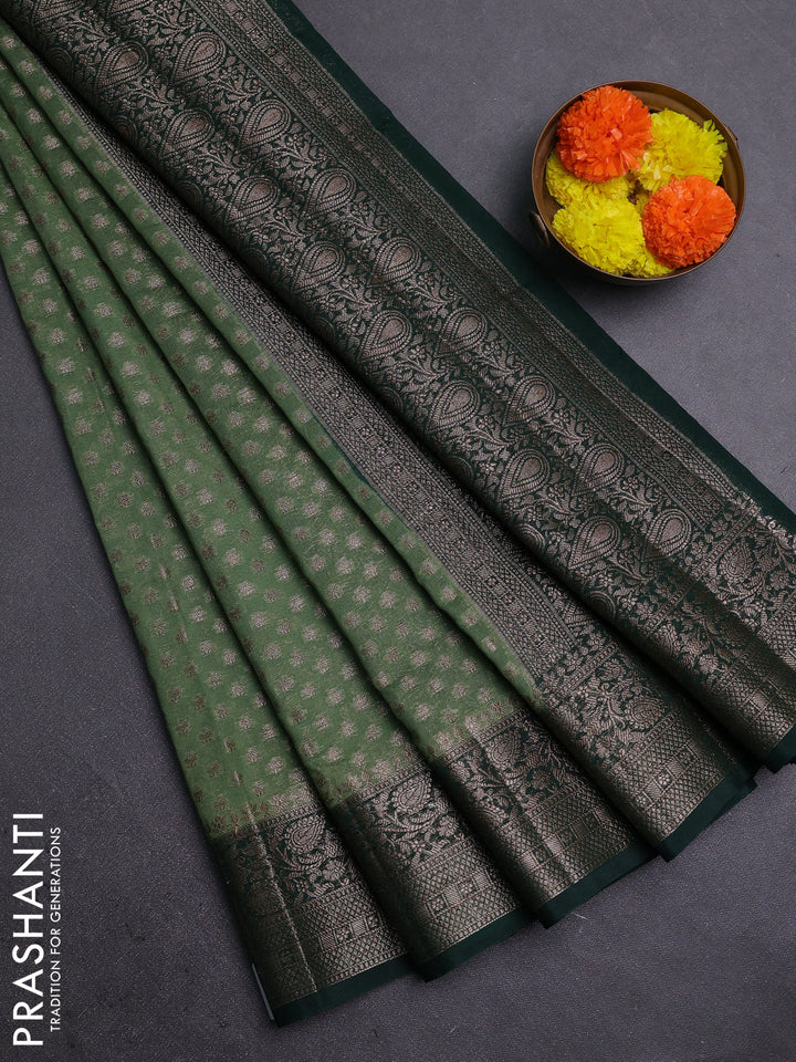 Pastel Green & Bottle Green Semi Chiniya Silk Saree