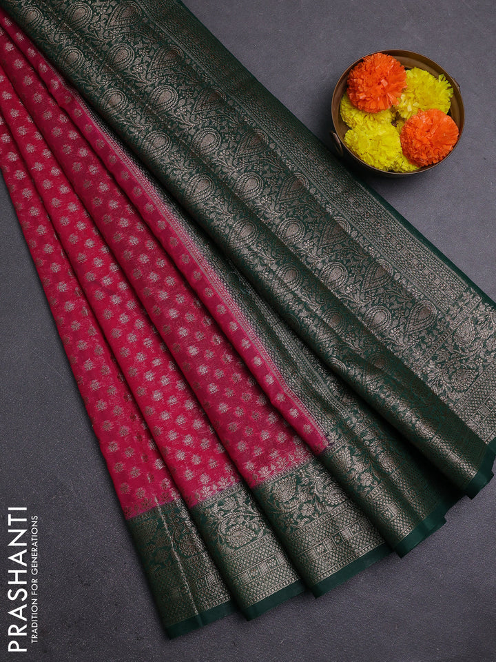 Pink & Green Semi Chiniya Silk Saree