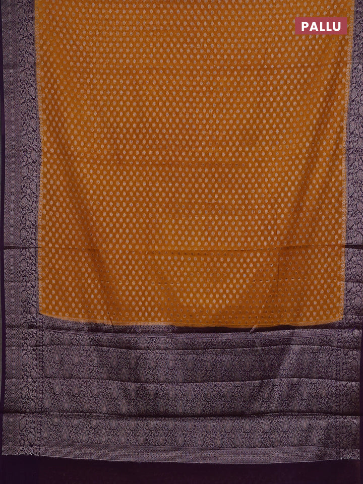 Mustard Yellow & Violet Semi Chiniya Silk Saree
