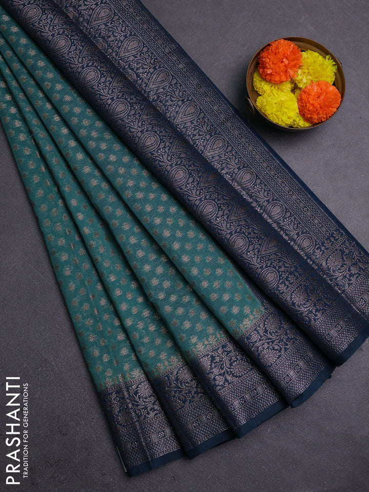 Pastel Green & Peacock Green Semi Chiniya Silk Saree