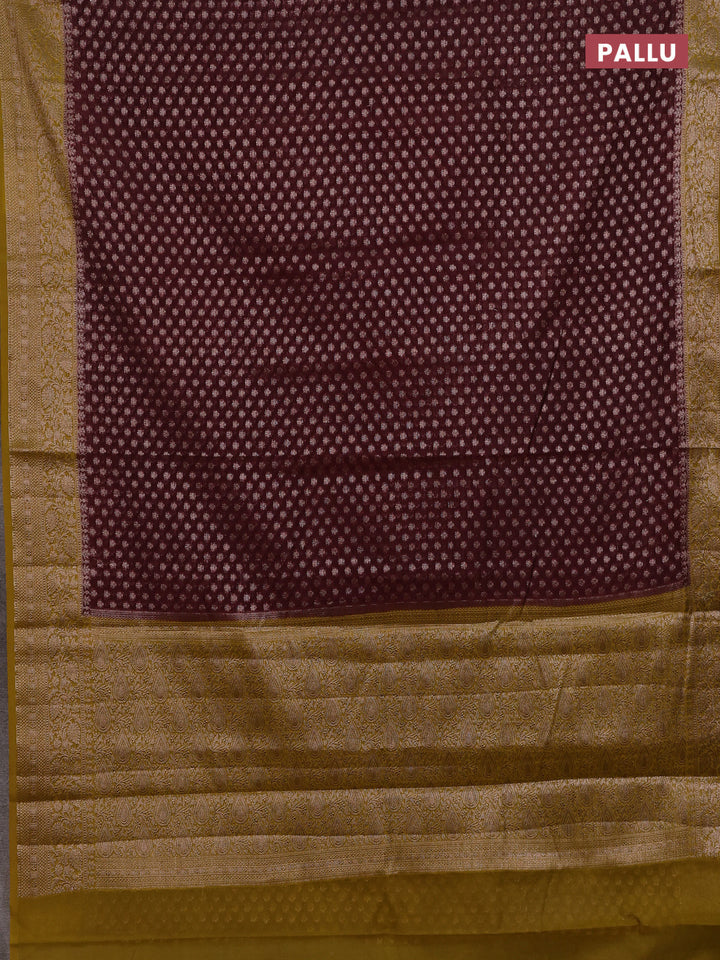 Coffee Brown & Mustard Green Semi Chiniya Silk Saree